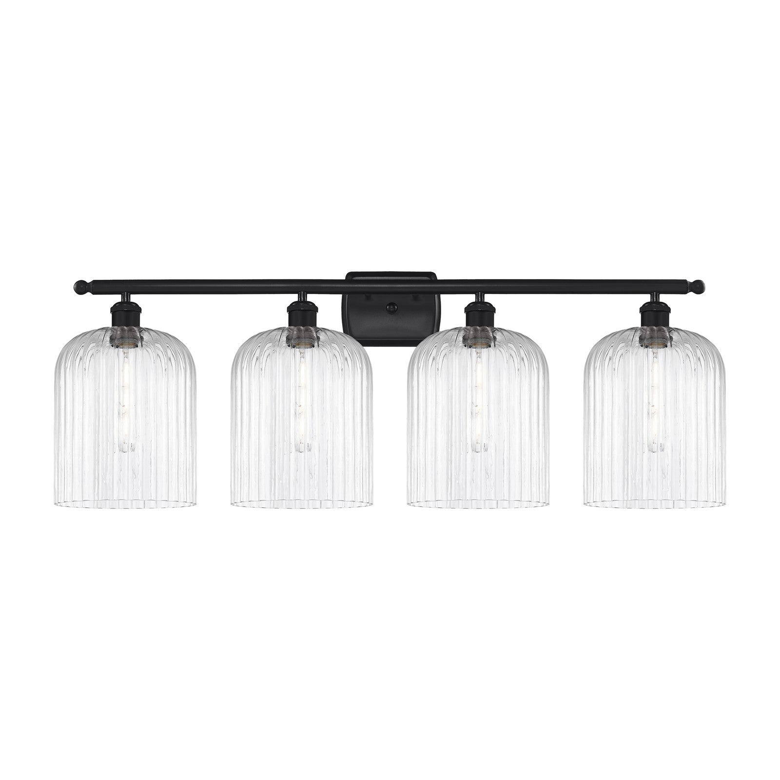 Innovations Bridal Veil 35in 4-Light Bath Vanity Light | Art Nouveau Industrial Matte Black Steel and Clear Ribbed Glass | Model 516-4W-BK-G559-8CL