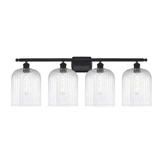 Innovations Bridal Veil 35in 4-Light Bath Vanity Light | Art Nouveau Industrial Matte Black Steel and Clear Ribbed Glass | Model 516-4W-BK-G559-8CL