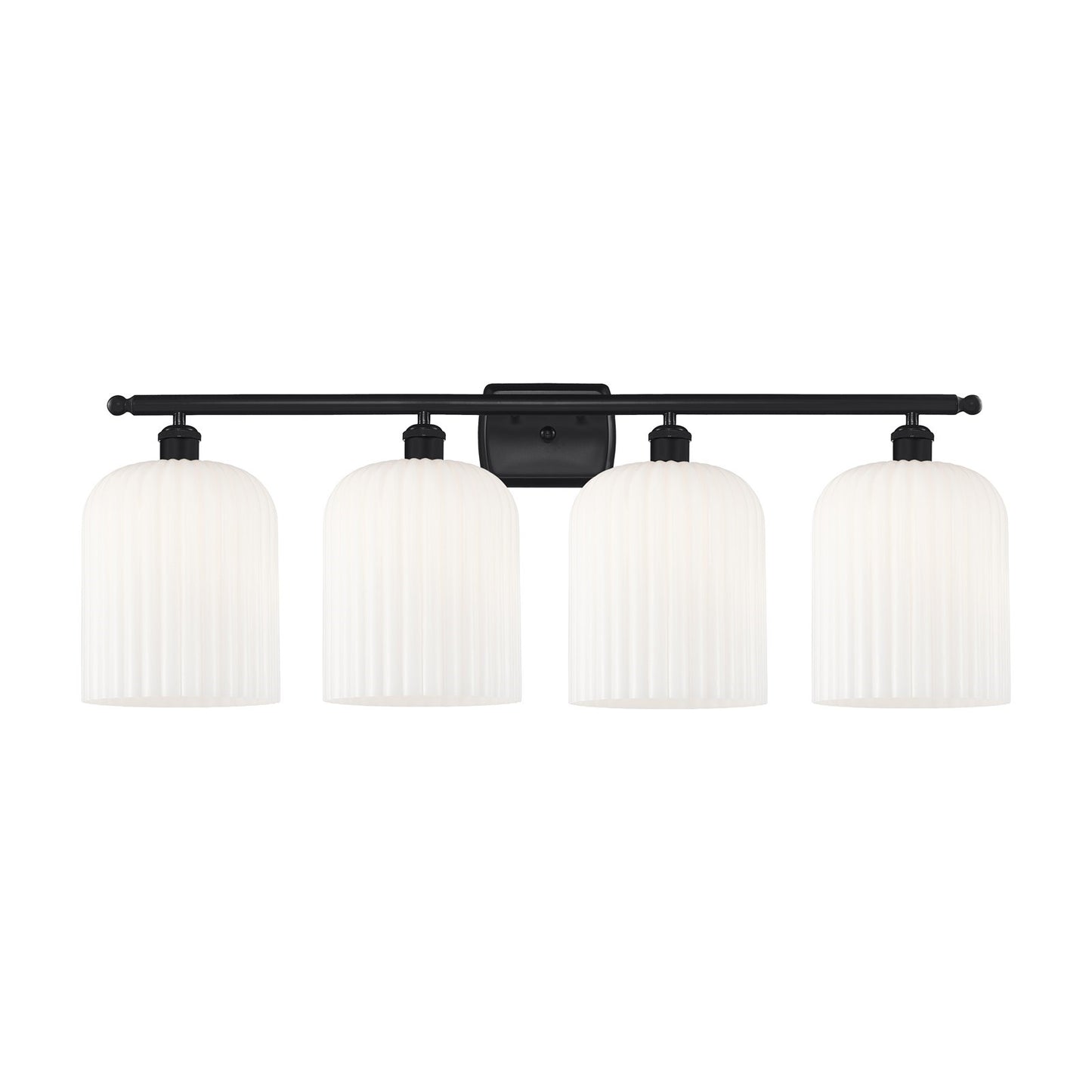 Innovations Bridal Veil 35in 4-Light Bath Vanity Light | Industrial Art Nouveau Matte Black Steel and Gloss White Ribbed Glass | Model 516-4W-BK-G559-8GWH