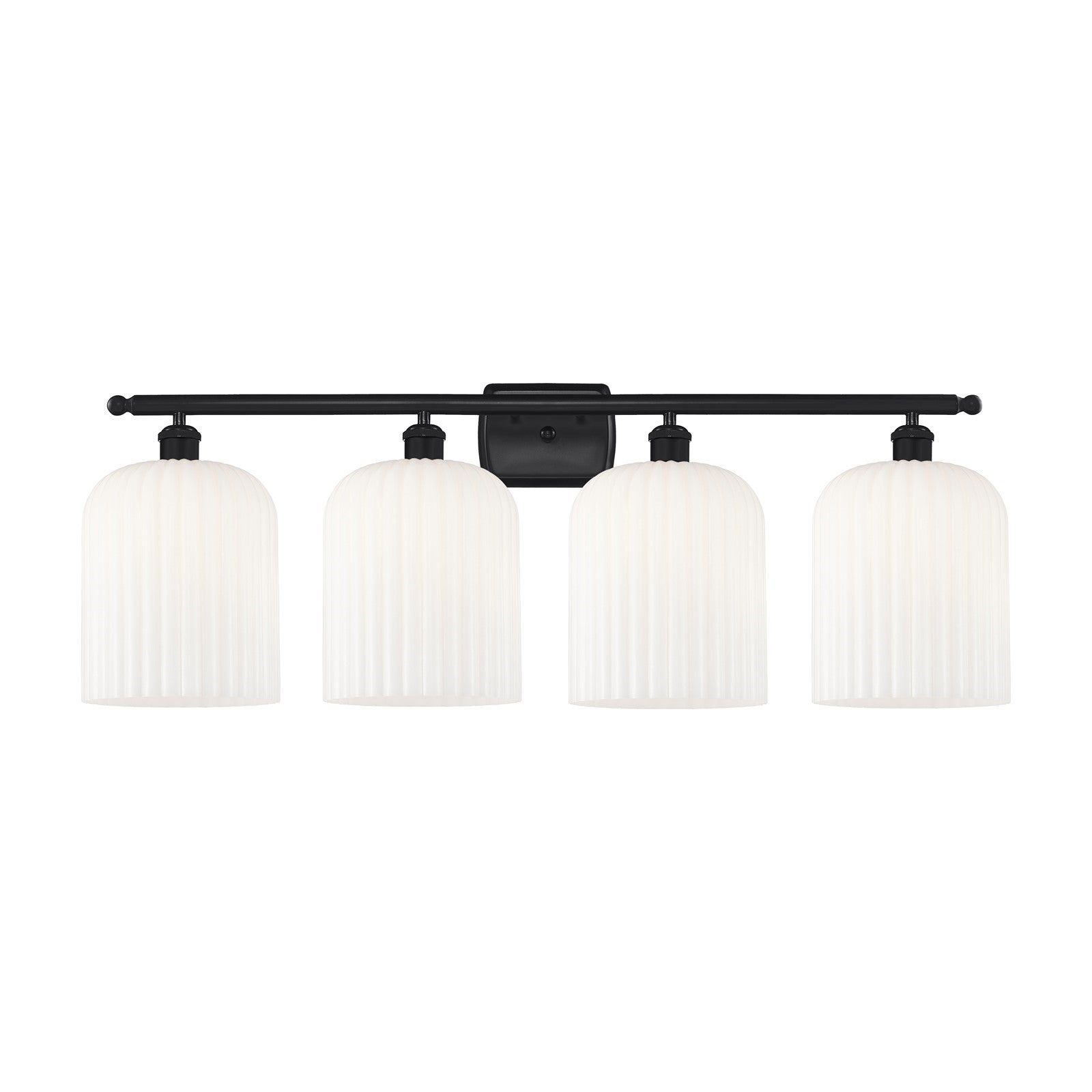 Innovations Bridal Veil 35in 4-Light Bath Vanity Light | Industrial Art Nouveau Matte Black Steel and Gloss White Ribbed Glass | Model 516-4W-BK-G559-8GWH