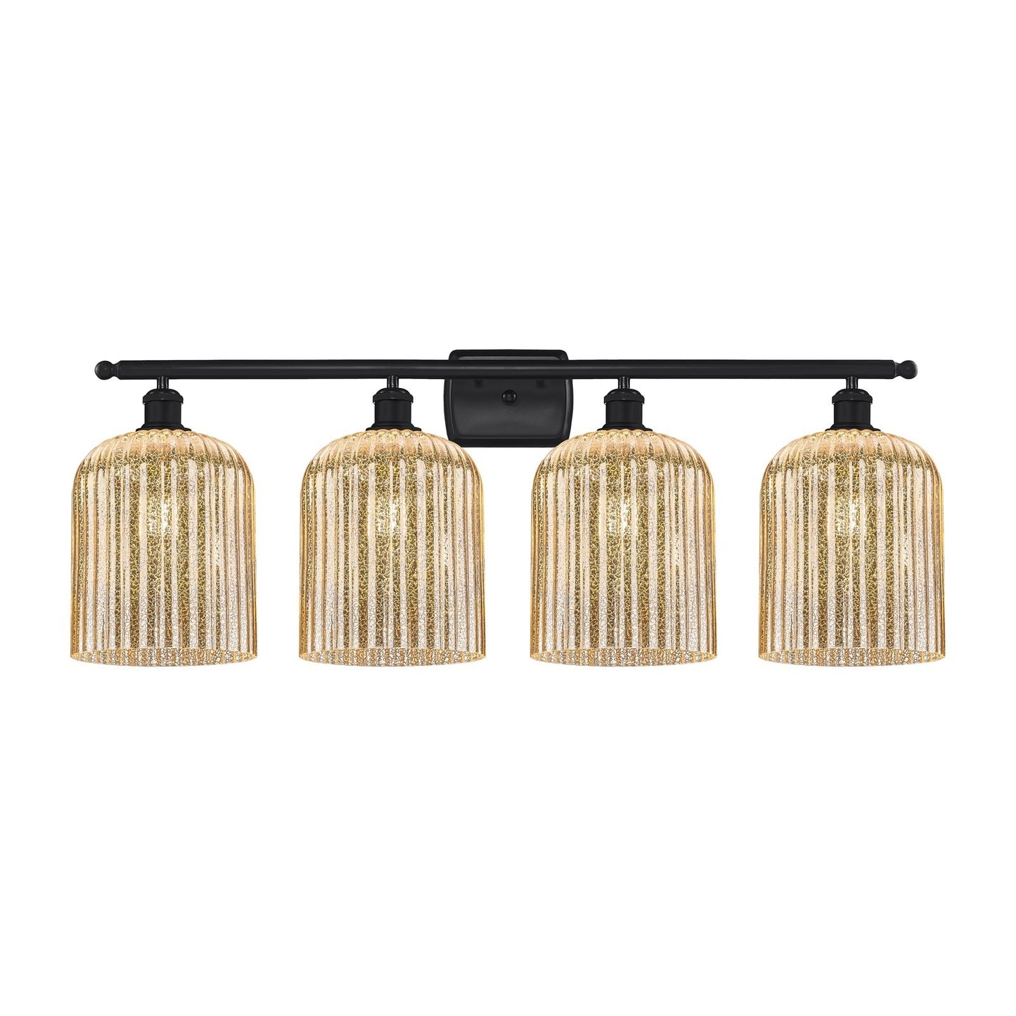 Innovations Bridal Veil 35in 4-Light Bath Vanity Light | Art Nouveau Matte Black Steel and Mercury Ribbed Glass | Bathroom | Model 516-4W-BK-G559-8ME