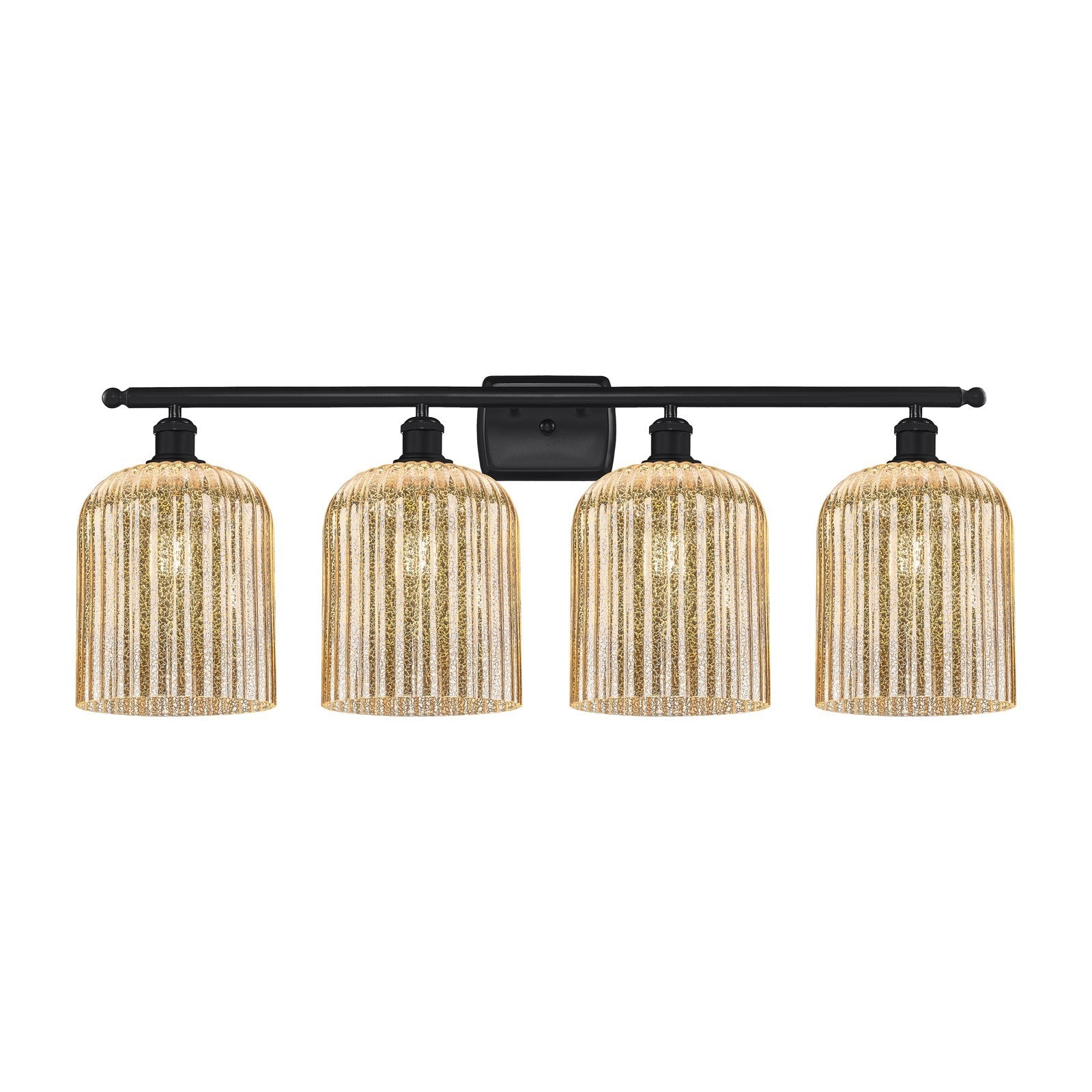 Innovations Bridal Veil 35in 4-Light Bath Vanity Light | Art Nouveau Matte Black Steel and Mercury Ribbed Glass | Bathroom | Model 516-4W-BK-G559-8ME
