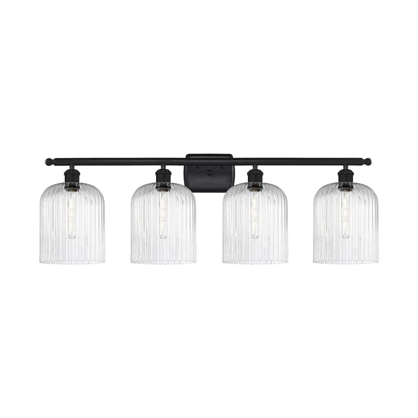 Innovations Bridal Veil 35in 4-Light Bath Vanity Light | Art Nouveau Industrial Matte Black Steel and Seedy Bell Glass | Model 516-4W-BK-G559-8SDY