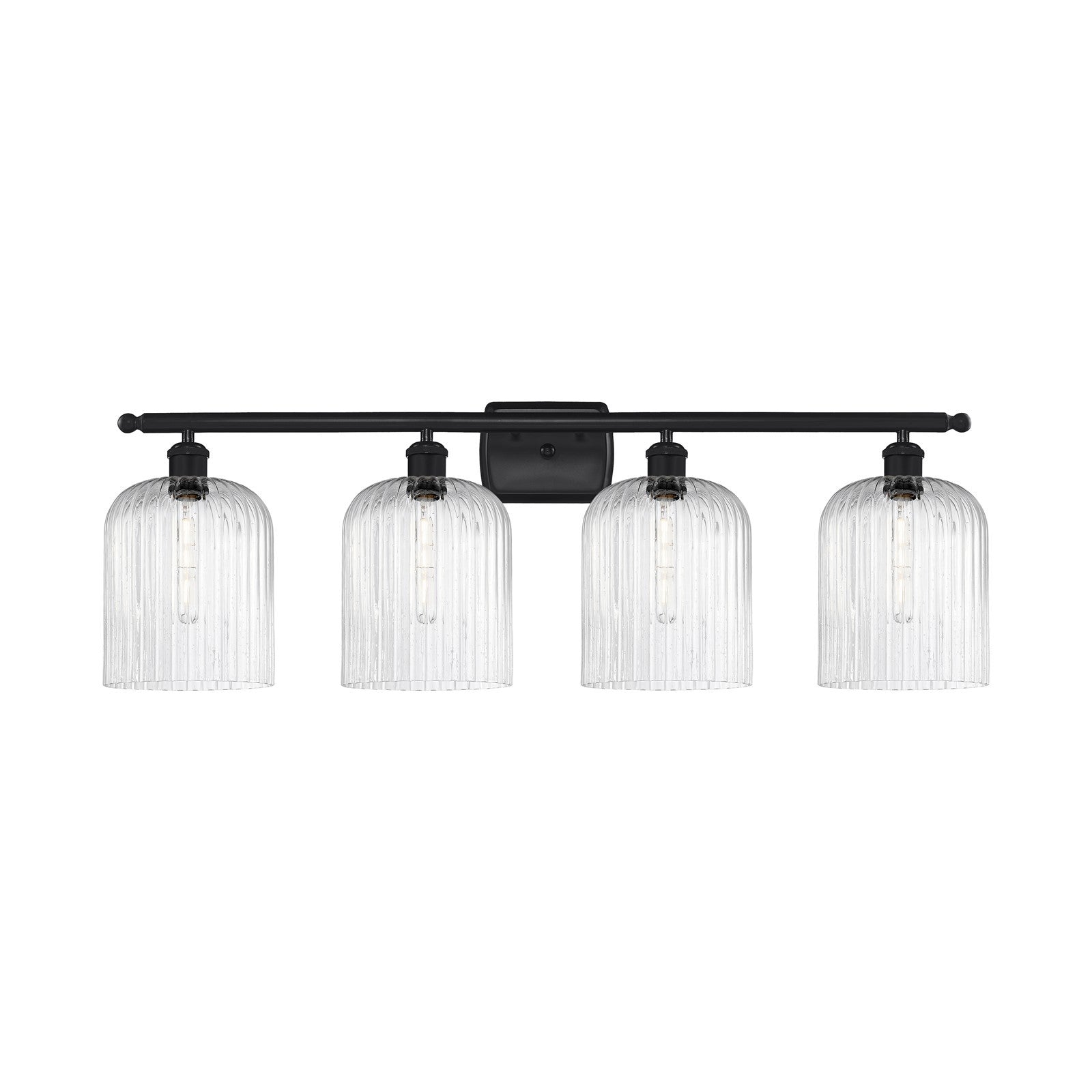 Innovations Bridal Veil 35in 4-Light Bath Vanity Light | Art Nouveau Industrial Matte Black Steel and Seedy Bell Glass | Model 516-4W-BK-G559-8SDY