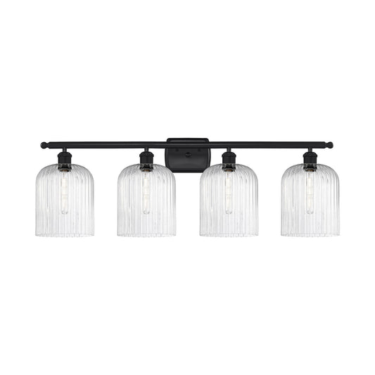 Innovations Bridal Veil 35in 4-Light Bath Vanity Light | Art Nouveau Industrial Matte Black Steel and Seedy Bell Glass | Model 516-4W-BK-G559-8SDY