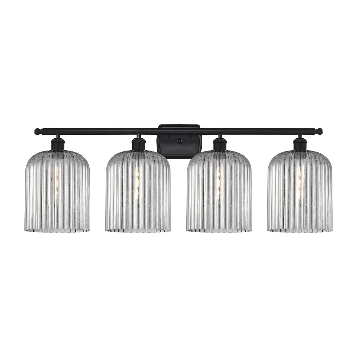 Innovations Bridal Veil 35in 4-Light Bath Vanity Light | Industrial Art Nouveau Matte Black Steel and Light Smoke Ribbed Glass | Model 516-4W-BK-G559-8SM
