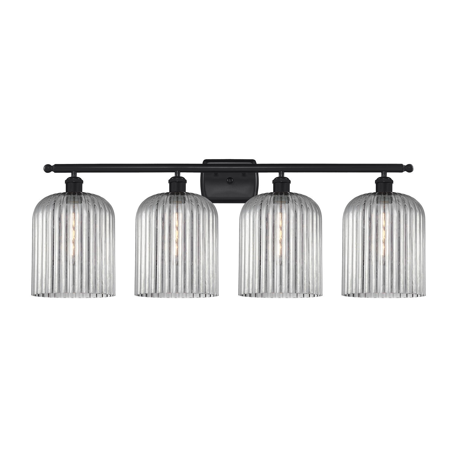 Innovations Bridal Veil 35in 4-Light Bath Vanity Light | Industrial Art Nouveau Matte Black Steel and Light Smoke Ribbed Glass | Model 516-4W-BK-G559-8SM