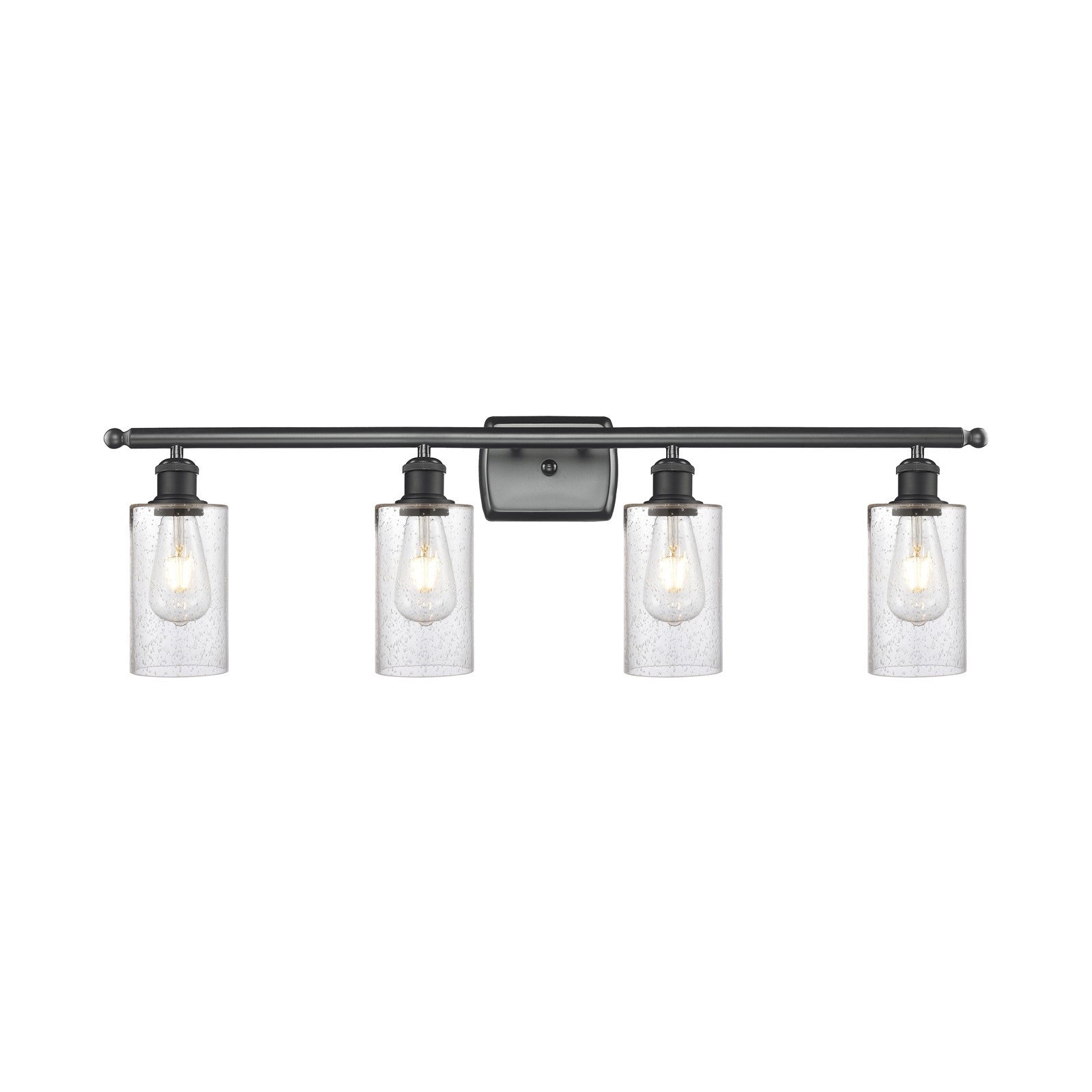 Innovations Clymer 34in 4-Light Bath Vanity Light | Art Nouveau Matte Black Steel and Seedy Glass | Bathroom Vanity | 33.88 x 9.88 | Model 516-4W-BK-G804