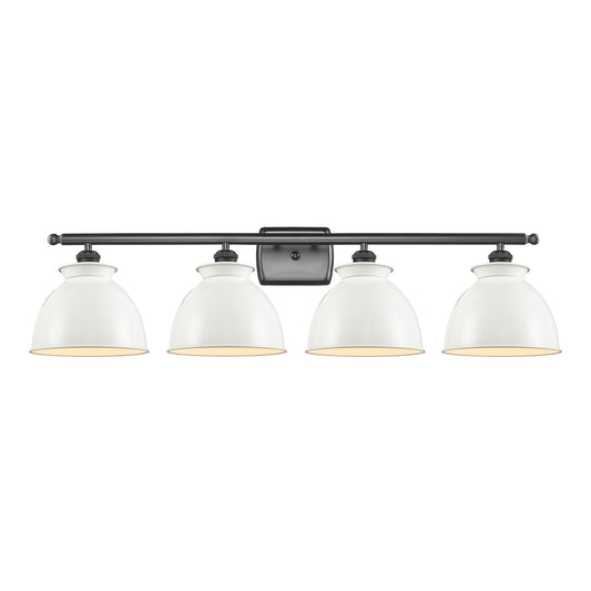 Innovations Adirondack 38in 4-Light Bath Vanity Light | Industrial Farmhouse Matte Black Steel and Glossy White Metal Shade | Model 516-4W-BK-M14-W