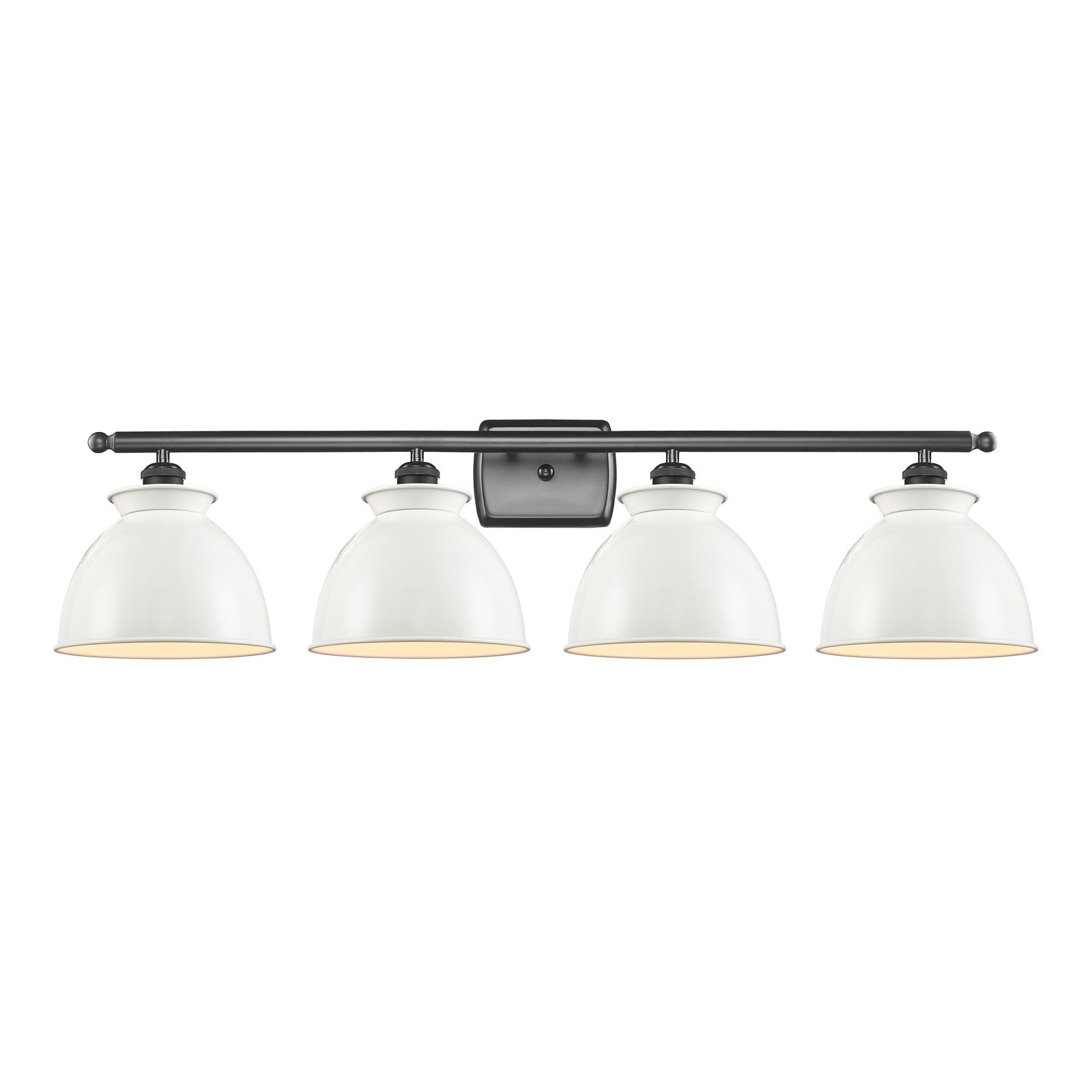 Innovations Adirondack 38in 4-Light Bath Vanity | Industrial Farmhouse Matte Black Steel and Glossy White Metal Shade | Model 516-4W-BK-M14-W-LED