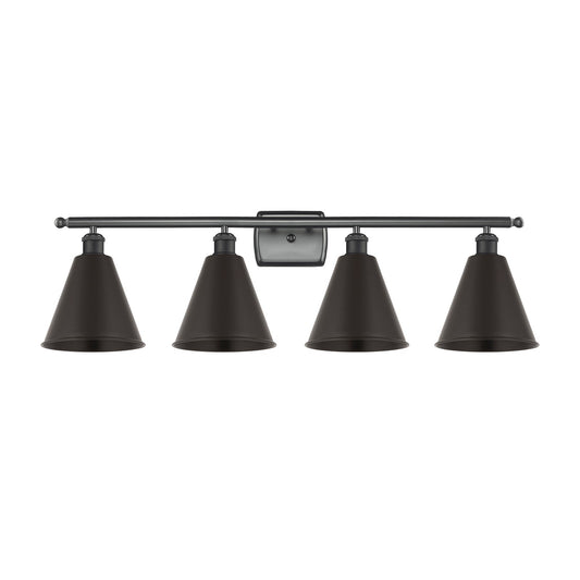 Innovations Berkshire 38in 4-Light Bath Vanity | Industrial Farmhouse Matte Black Steel and Cast Brass with Matte Black Metal | Model 516-4W-BK-MBC-8-BK