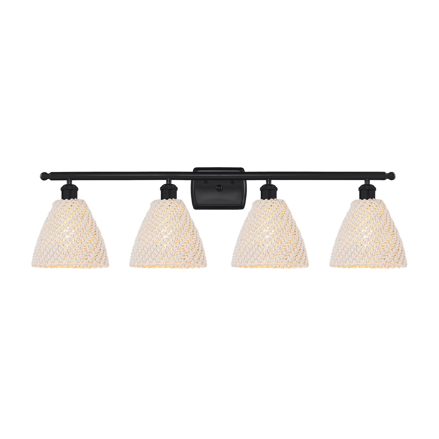 Innovations Bristol Natural 38in 4-Light Bath Vanity Light | Industrial Matte Black Steel and Natural Fiber Shade | Bathroom | Model 516-4W-BK-NBD-75-NAT