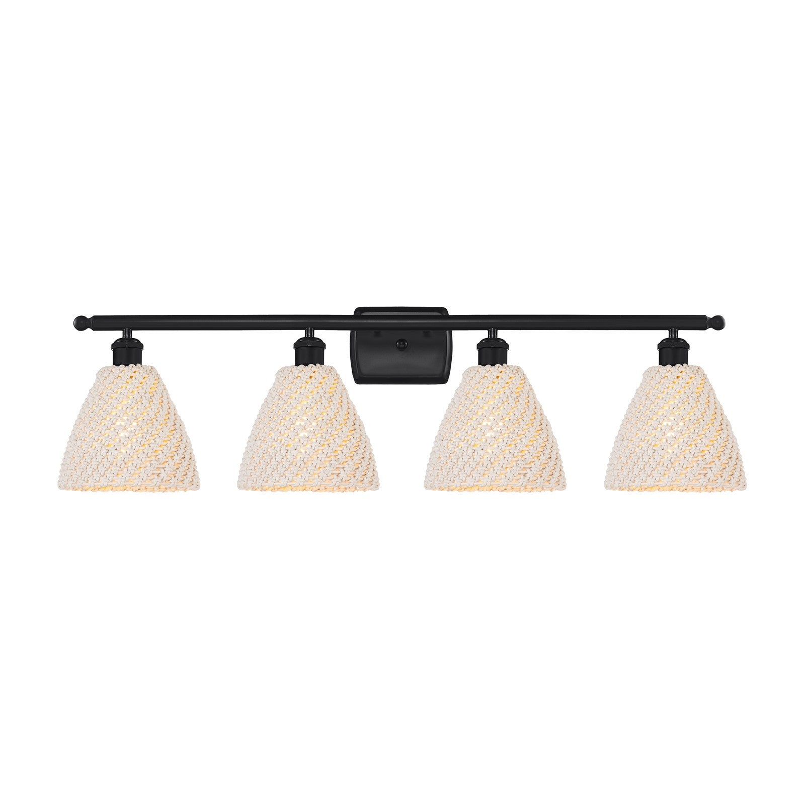 Innovations Bristol Natural 38in 4-Light Bath Vanity Light | Industrial Matte Black Steel and Natural Fiber Shade | Bathroom | Model 516-4W-BK-NBD-75-NAT