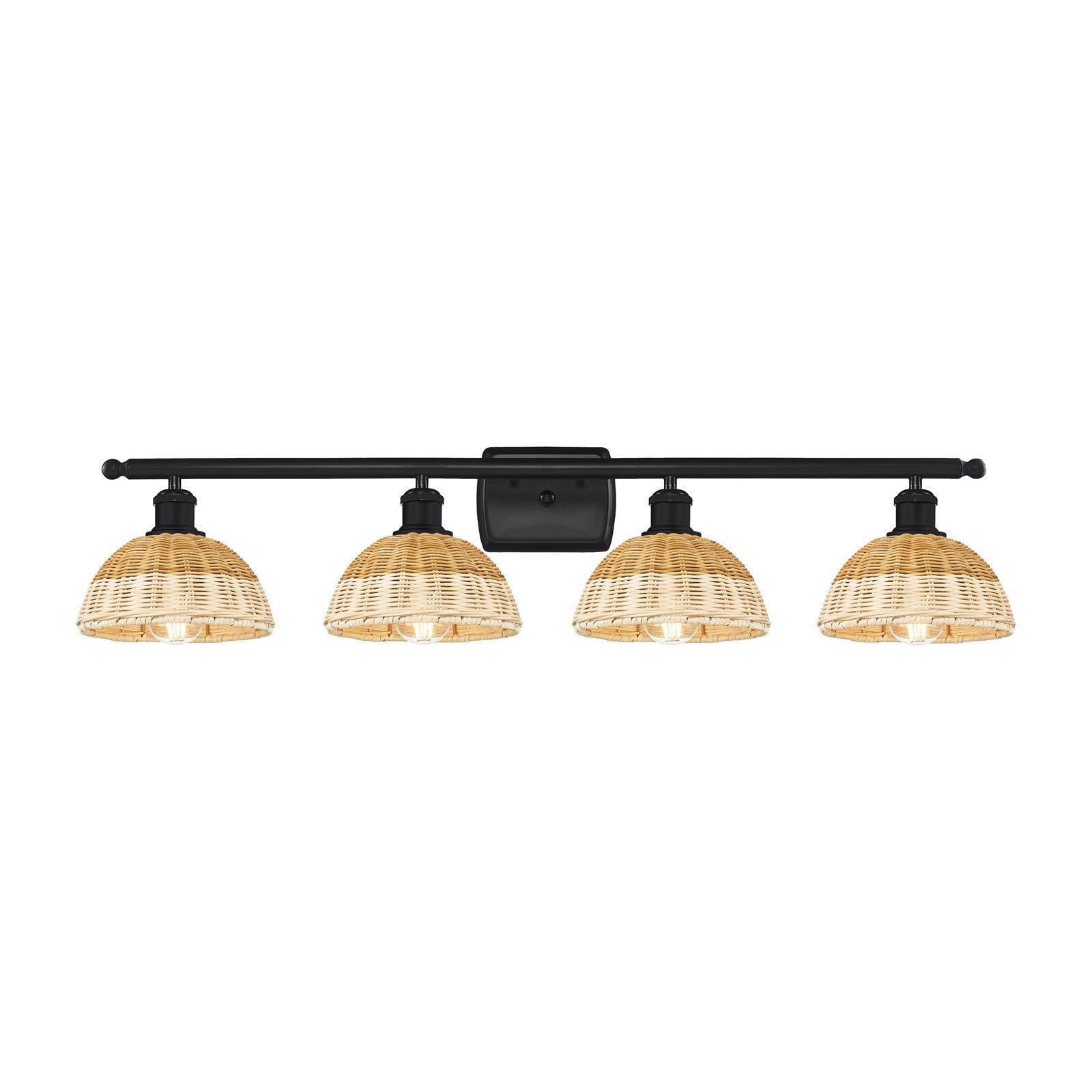 Innovations Lighting Bristol Natural II 38in 4-Light Bath Vanity Light | Industrial Matte Black Steel and Natural Fiber | Model 516-4W-BK-NBD2-75-NAT