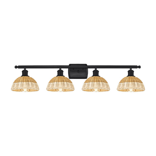 Innovations Lighting Bristol Natural II 38in 4-Light Bath Vanity Light | Industrial Matte Black Steel and Natural Fiber | Model 516-4W-BK-NBD2-75-NAT