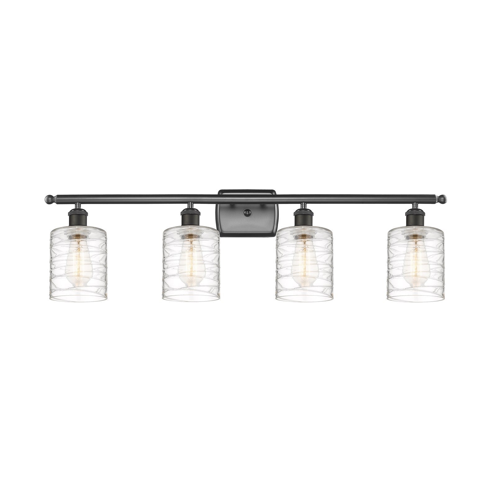 Innovations Cobbleskill 35in 4-Light Bath Vanity | Industrial Oil Rubbed Bronze Steel and Deco Swirl Glass | Bathroom & Powder | Model 516-4W-OB-G1113-LED