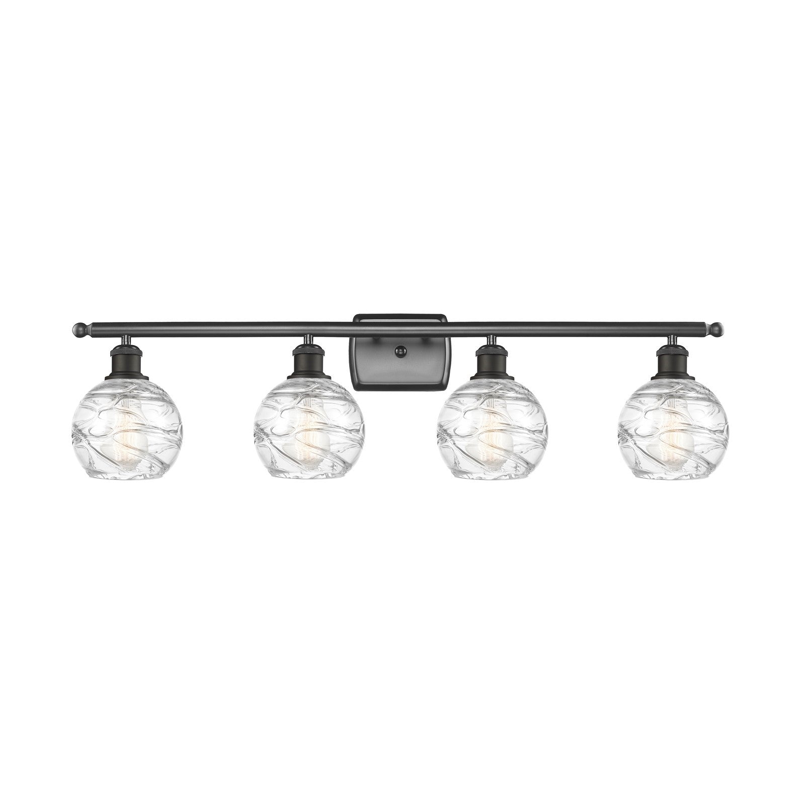 Innovations Athens Deco Swirl 36in 4-Light Bath Vanity Light | Industrial Oil Rubbed Bronze Steel and Clear Glass | Bathroom | Model 516-4W-OB-G1213-6CL