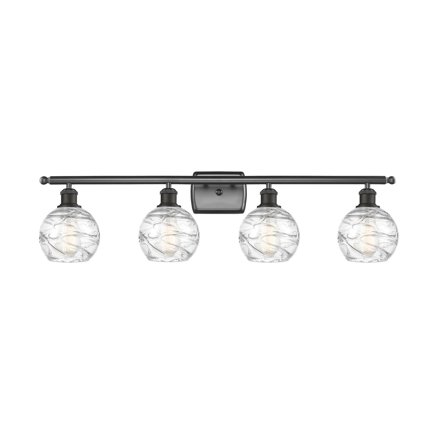 Innovations Athens Deco Swirl 36in 4-Light Bath Vanity Light | Industrial Oil Rubbed Bronze Steel and Clear Glass | Bathroom | Model 516-4W-OB-G1213-6CL