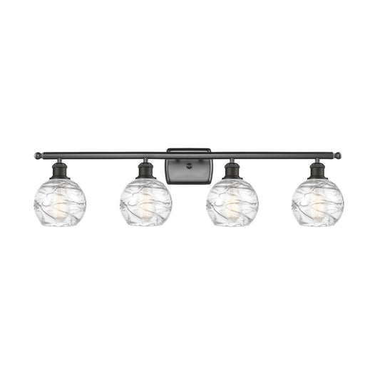 Innovations Athens Deco Swirl 36in 4-Light Bath Vanity Light | Industrial Oil Rubbed Bronze Steel and Clear Glass | Bathroom | Model 516-4W-OB-G1213-6CL