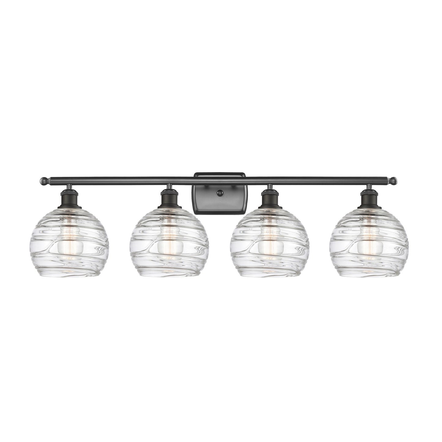 Innovations Athens Deco Swirl 38in 4-Light Bath Vanity Light | Industrial Oil Rubbed Bronze and Clear Deco Swirl Glass | Model 516-4W-OB-G1213-8CL