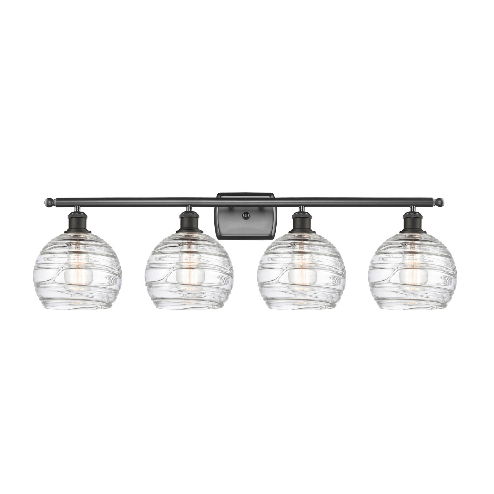 Innovations Athens Deco Swirl 38in 4-Light Bath Vanity Light | Industrial Oil Rubbed Bronze and Clear Deco Swirl Glass | Model 516-4W-OB-G1213-8CL