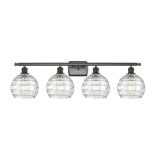 Innovations Athens Deco Swirl 38in 4-Light Bath Vanity Light | Industrial Oil Rubbed Bronze and Clear Deco Swirl Glass | Model 516-4W-OB-G1213-8CL