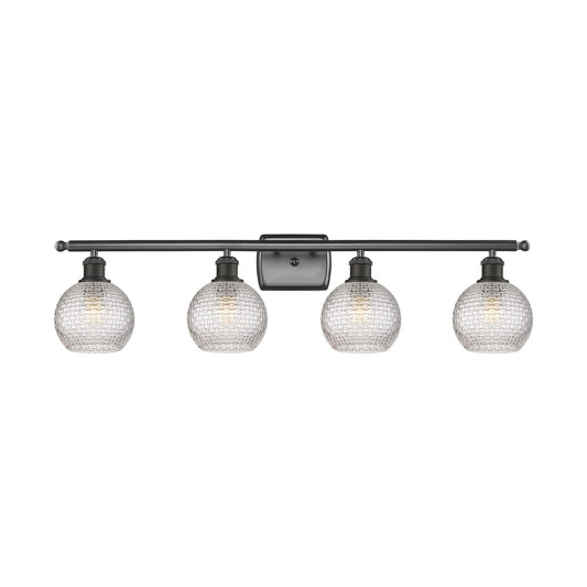 Innovations Athens 36in 4-Light Bath Vanity | Modern Farmhouse Oil Rubbed Bronze Steel and Clear Basket Weave Glass | Bathroom | Model 516-4W-OB-G122C-6CL