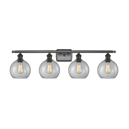 Innovations Athens 38in 4-Light Bath Vanity Light | Modern Farmhouse Oil Rubbed Bronze Steel and Clear Basket Weave Glass | Model 516-4W-OB-G122C-8CL