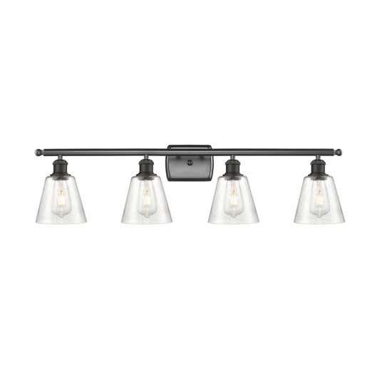 Innovations Caton 36in 4-Light Bath Vanity Light | Art Nouveau Industrial Oil Rubbed Bronze Steel and Frosted Glass | Bathroom | Model 516-4W-OB-G454