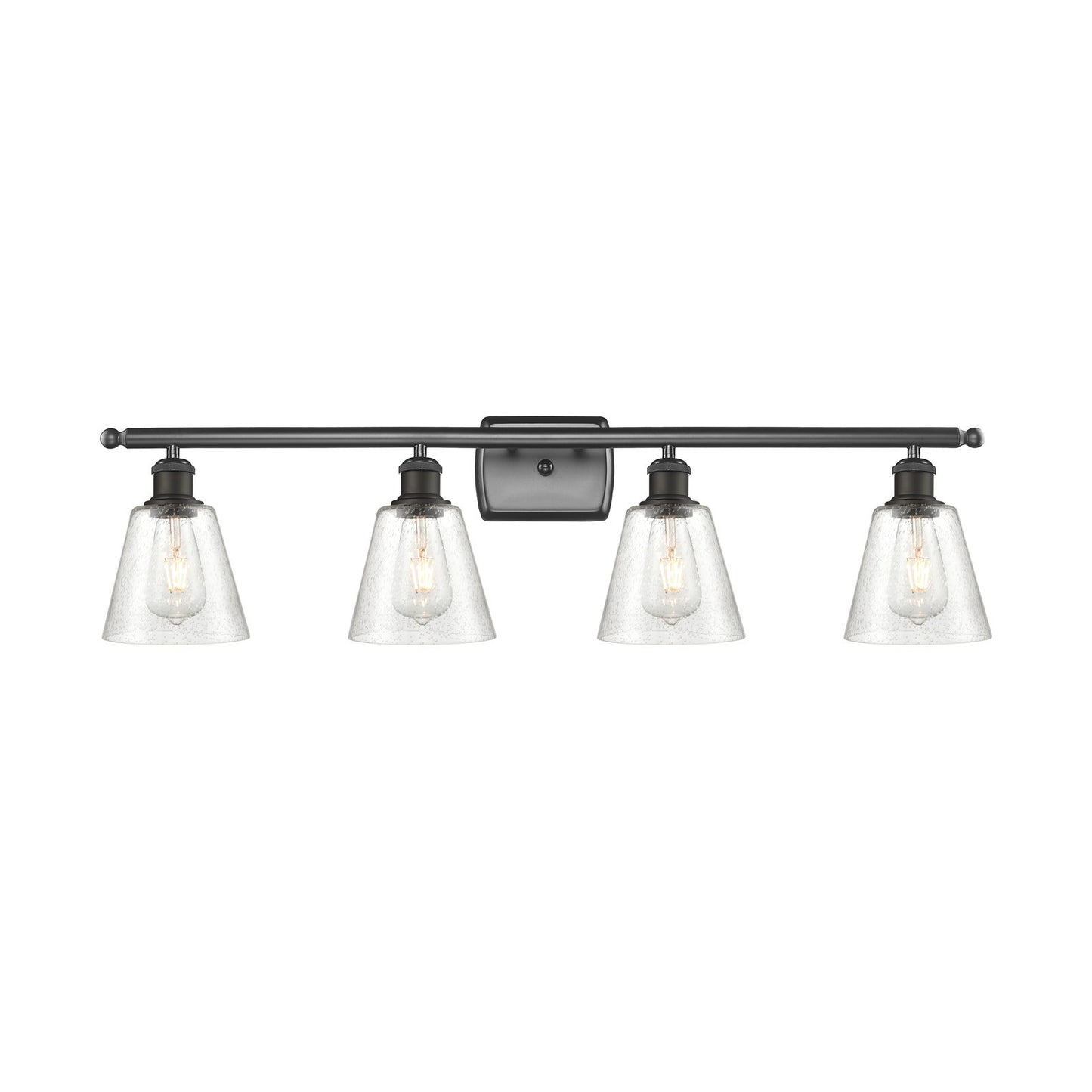 Innovations Caton 36in 4-Light Bath Vanity Light | Art Nouveau Industrial Oil Rubbed Bronze Steel and Frosted Glass | Bathroom | Model 516-4W-OB-G454