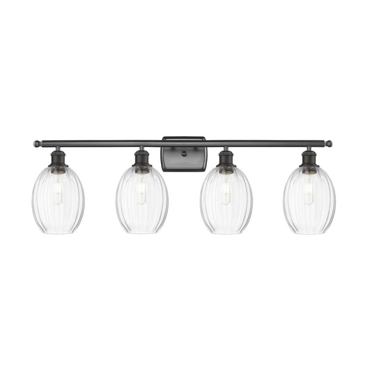 Innovations Preston 36in 4-Light Bath Vanity Light | Industrial Oil Rubbed Bronze Steel and Clear Glass | Bathroom Vanity | Model 516-4W-OB-G459-6CL