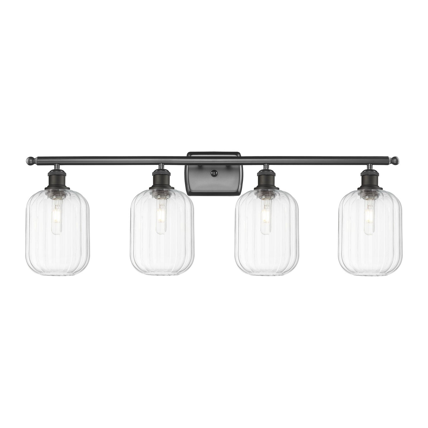 Innovations Preston Cylinder 37in 4-Light Bath Vanity Light | Industrial Oil Rubbed Bronze Steel and Clear Glass | Bathroom | Model 516-4W-OB-G460-7CL