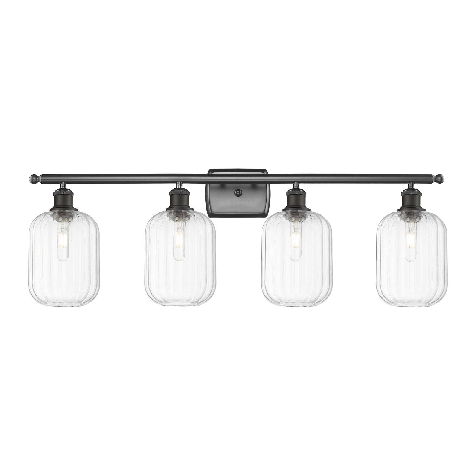 Innovations Preston Cylinder 37in 4-Light Bath Vanity Light | Industrial Oil Rubbed Bronze Steel and Clear Glass | Bathroom | Model 516-4W-OB-G460-7CL