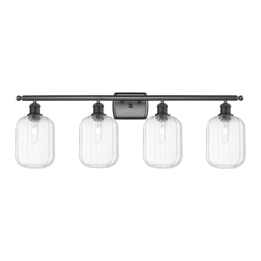 Innovations Preston Cylinder 37in 4-Light Bath Vanity Light | Industrial Oil Rubbed Bronze Steel and Clear Glass | Bathroom | Model 516-4W-OB-G460-7CL