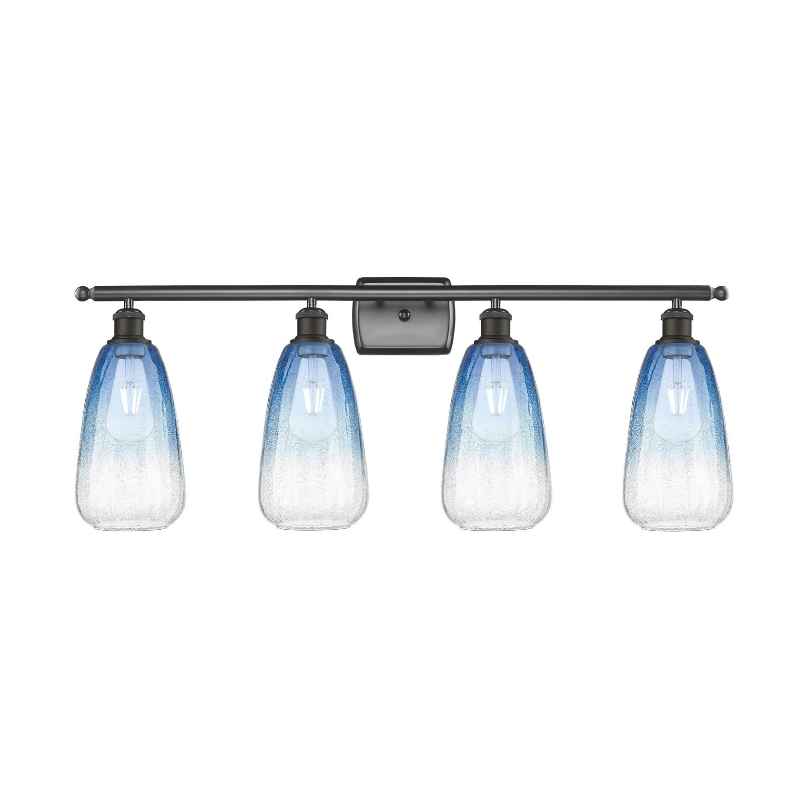 Innovations Brookhaven Almond 36in 4-Light Bath Vanity Light | Industrial Oil Rubbed Bronze Steel and Sapphire Blue Glass | Model 516-4W-OB-G480-6SB