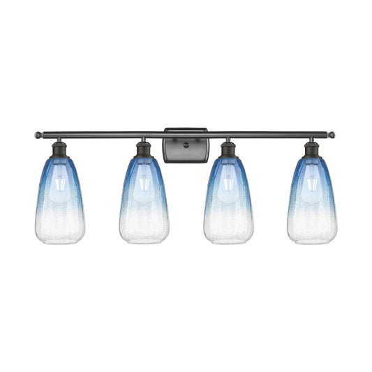 Innovations Brookhaven Almond 36in 4-Light Bath Vanity Light | Industrial Oil Rubbed Bronze Steel and Sapphire Blue Glass | Model 516-4W-OB-G480-6SB