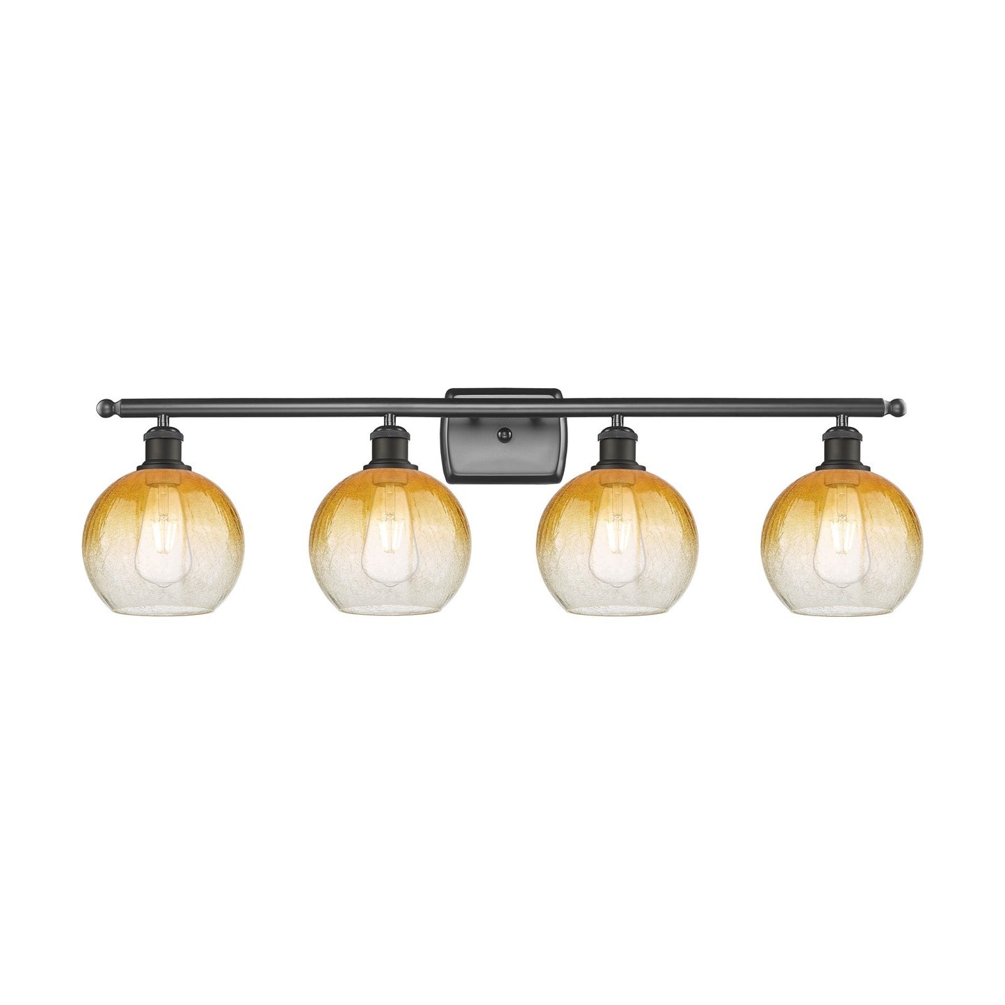 Innovations Brookhaven Globe 38in 4-Light Bath Vanity Light | Industrial Oil Rubbed Bronze Steel and Amber Glass | Bathroom | Model 516-4W-OB-G483-8AM