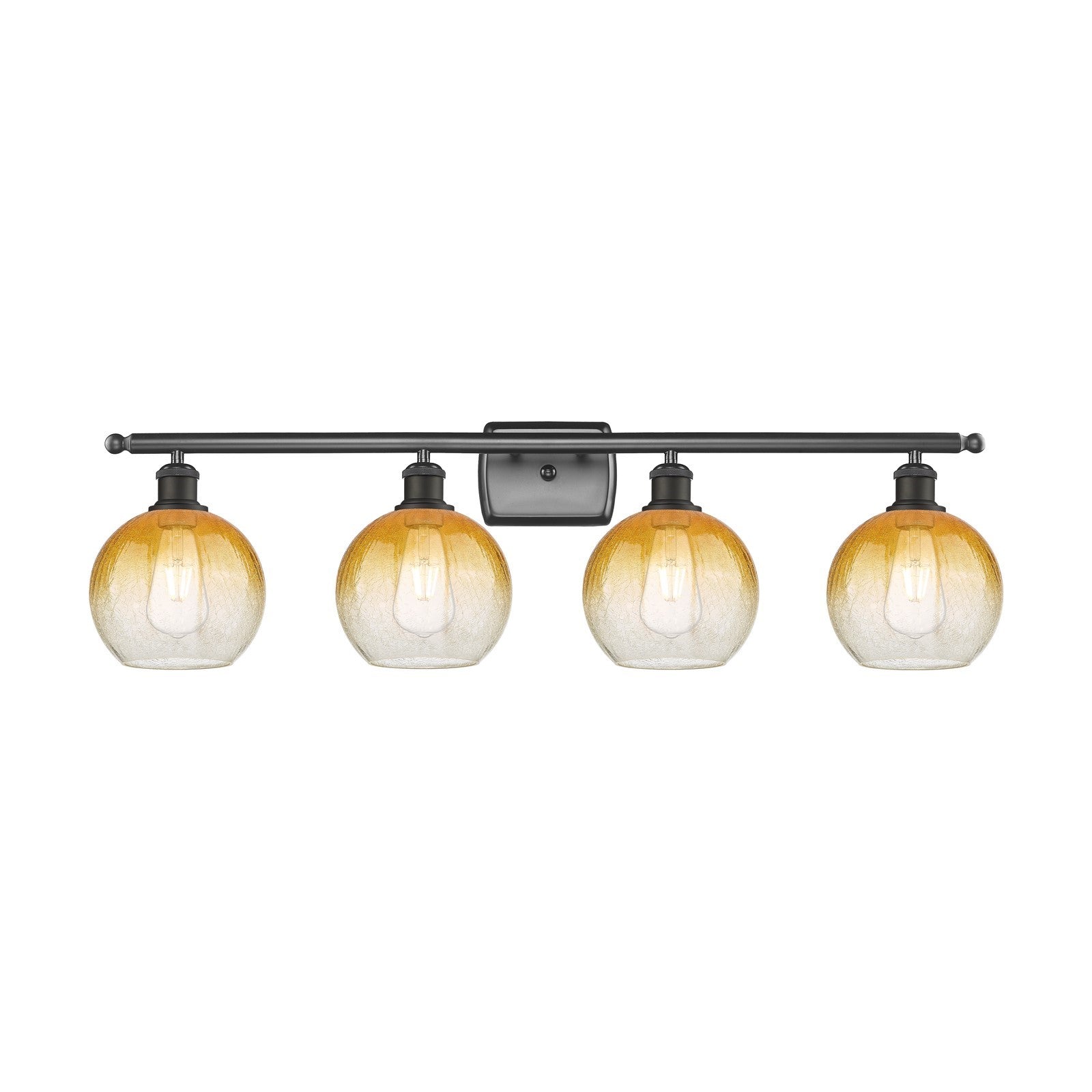 Innovations Brookhaven Globe 38in 4-Light Bath Vanity Light | Industrial Oil Rubbed Bronze Steel and Amber Glass | Bathroom | Model 516-4W-OB-G483-8AM