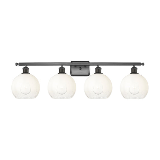 Innovations Brookhaven Globe 38in 4-Light Bath Vanity Light | Industrial Oil Rubbed Bronze Steel and Opal Glass | Bathroom | Model 516-4W-OB-G483-8OP