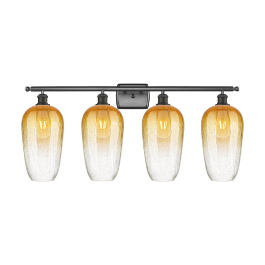 Innovations Brookhaven Flute 37in 4-Light Bath Vanity Light | Industrial Oil Rubbed Bronze and Amber Glass | Bathroom Vanity | Model 516-4W-OB-G484-7AM