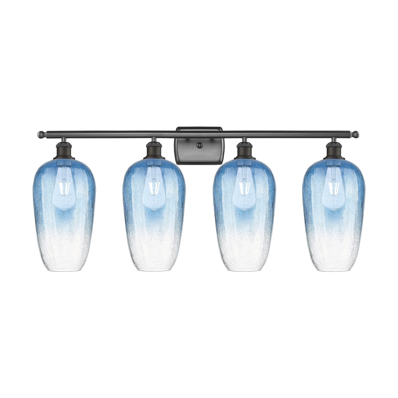 Innovations Brookhaven Flute 37in 4-Light Bath Vanity Light | Industrial Oil Rubbed Bronze Steel and Sapphire Blue Glass | Model 516-4W-OB-G484-7SB