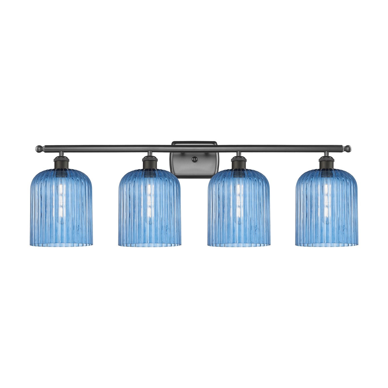 Innovations Bridal Veil 35in 4-Light Bath Vanity Light | Art Nouveau Oil Rubbed Bronze and Princess Blue Glass | Bathroom | Model 516-4W-OB-G559-8BL