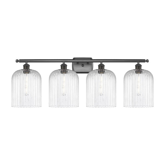 Innovations Bridal Veil 35in 4-Light Bath Vanity Light | Art Nouveau Oil Rubbed Bronze and Clear Ribbed Glass | Bathroom Vanity | Model 516-4W-OB-G559-8CL