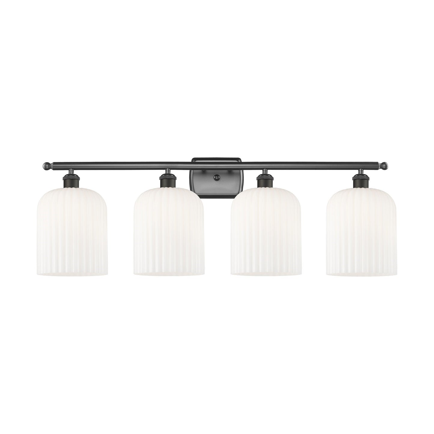 Innovations Bridal Veil 35in 4-Light Bath Vanity Light | Industrial Oil Rubbed Bronze and Gloss White Ribbed Glass | Bathroom | Model 516-4W-OB-G559-8GWH