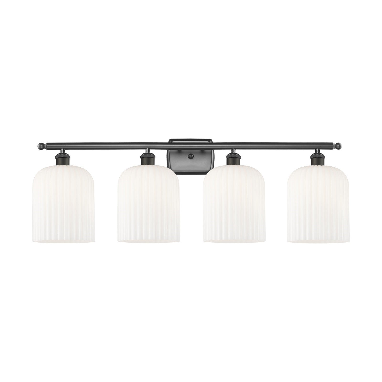Innovations Bridal Veil 35in 4-Light Bath Vanity Light | Industrial Oil Rubbed Bronze and Gloss White Ribbed Glass | Bathroom | Model 516-4W-OB-G559-8GWH