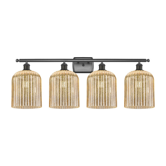 Innovations Bridal Veil 35in 4-Light Bath Vanity Light | Art Nouveau Oil Rubbed Bronze and Mercury Ribbed Glass | Bathroom | Model 516-4W-OB-G559-8ME