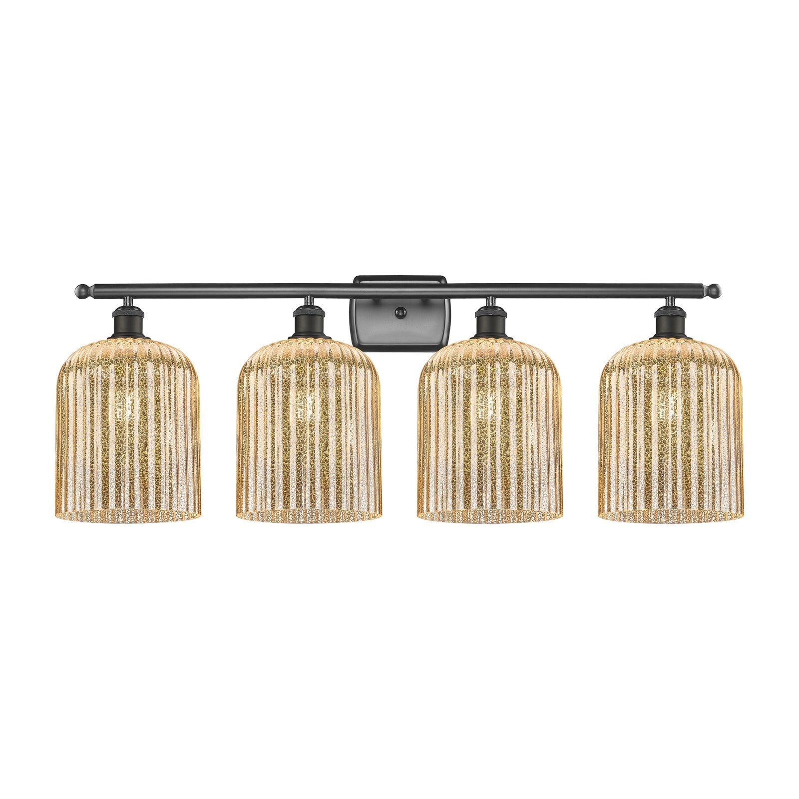 Innovations Bridal Veil 35in 4-Light Bath Vanity Light | Art Nouveau Oil Rubbed Bronze and Mercury Ribbed Glass | Bathroom | Model 516-4W-OB-G559-8ME