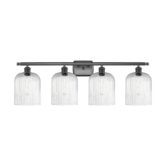 Innovations Bridal Veil 35in 4-Light Bath Vanity Light | Art Nouveau Industrial Oil Rubbed Bronze and Seedy Bell Glass | Model 516-4W-OB-G559-8SDY