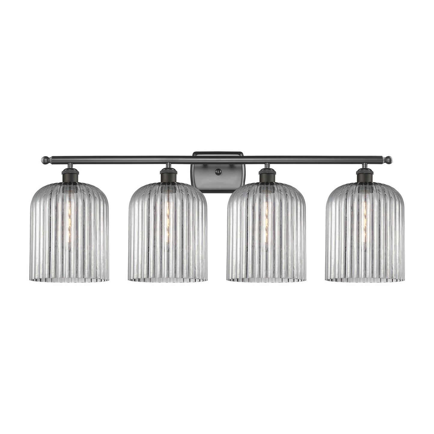 Innovations Bridal Veil 35in 4-Light Bath Vanity Light | Art Nouveau Industrial Oil Rubbed Bronze Steel and Light Smoke Ribbed | Model 516-4W-OB-G559-8SM