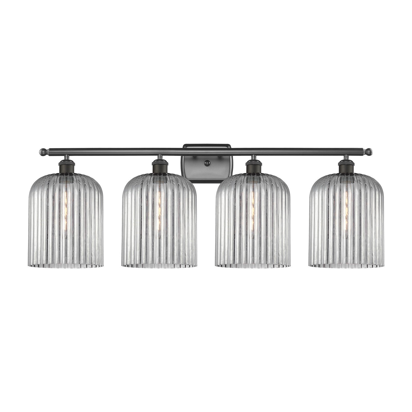Innovations Bridal Veil 35in 4-Light Bath Vanity Light | Art Nouveau Industrial Oil Rubbed Bronze Steel and Light Smoke Ribbed | Model 516-4W-OB-G559-8SM